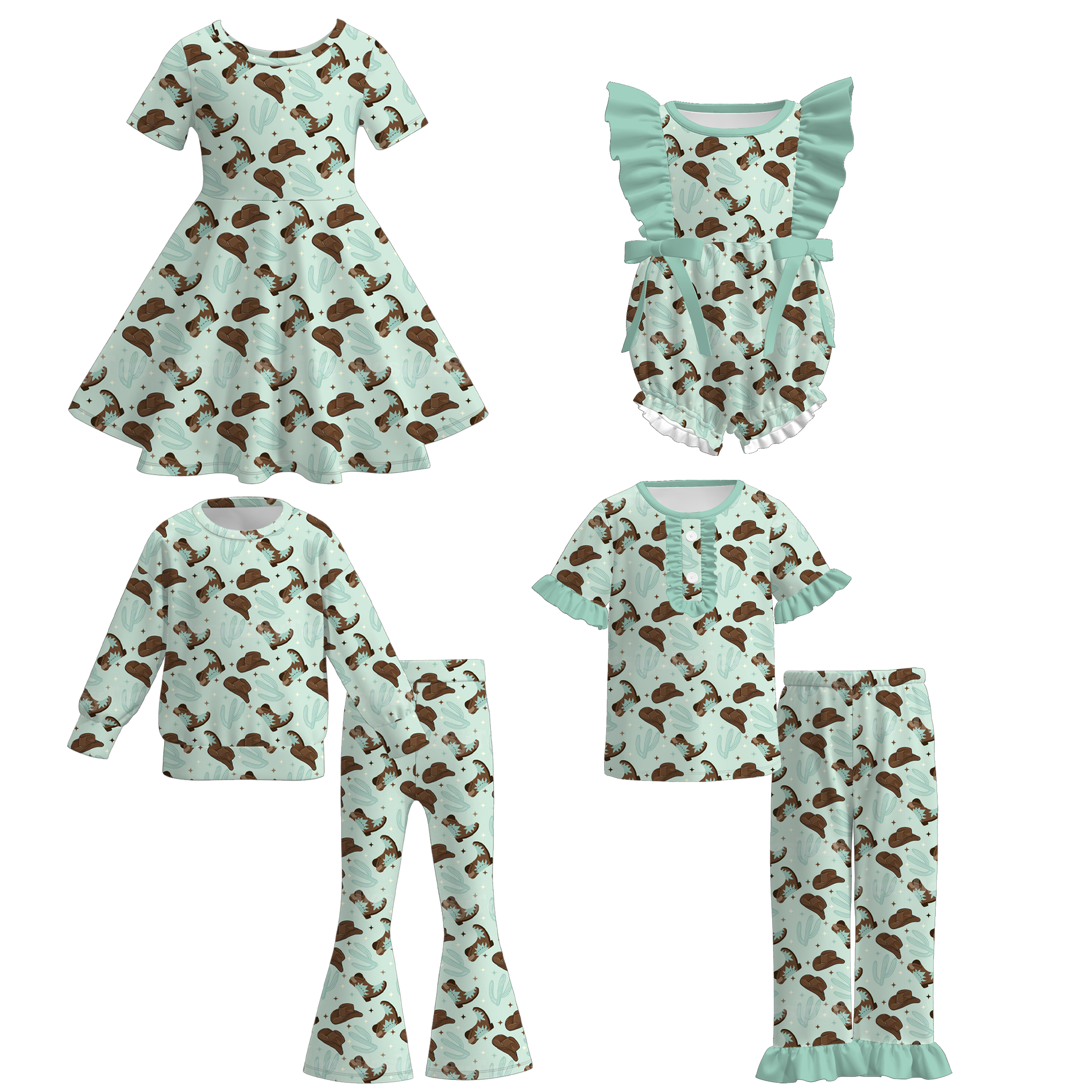 （Pre Order）Sisters Spring Boots Print Dress,Set&Romper