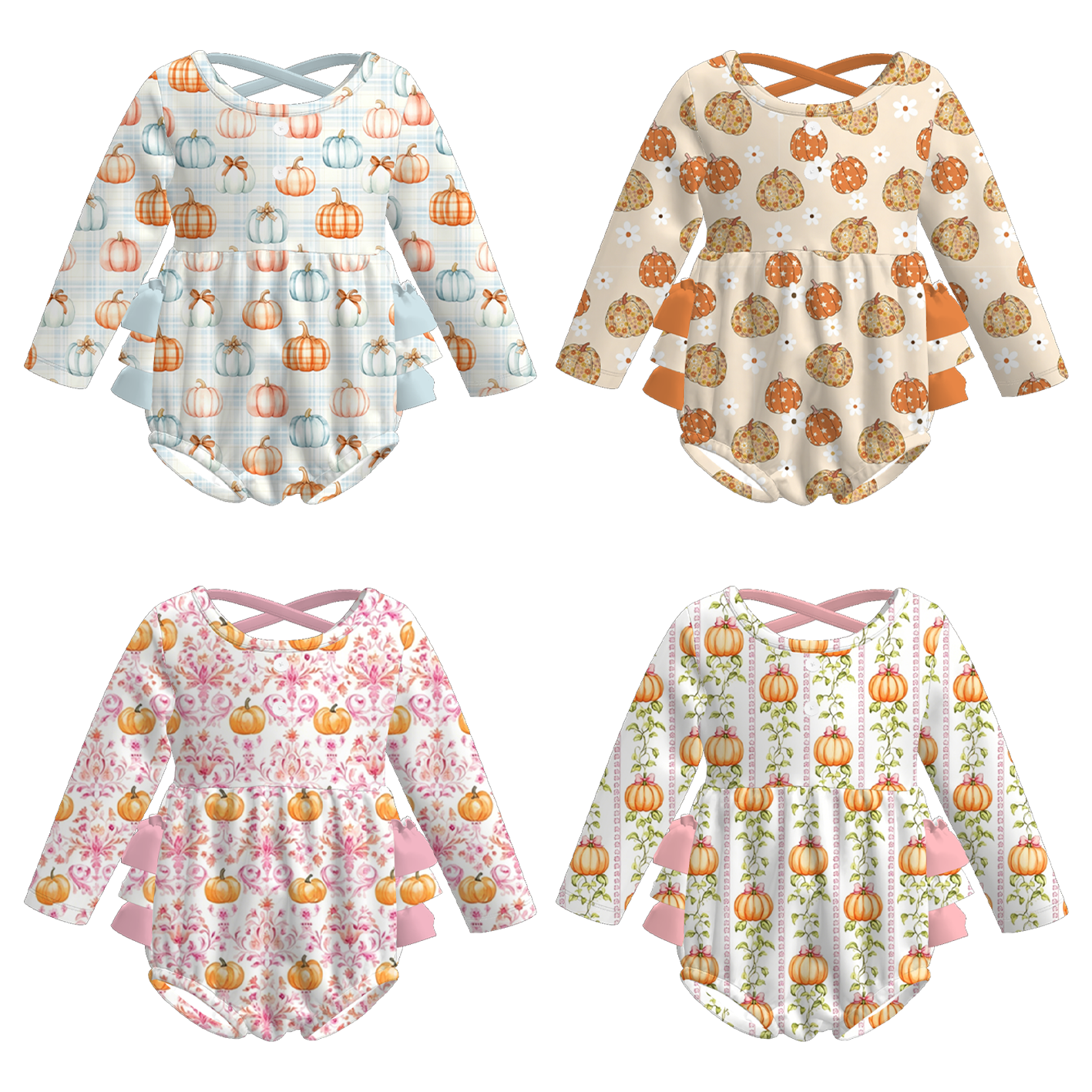 （Pre Order+Prepack Zone）Toddler Girls Fall Pumpkin Print Romper