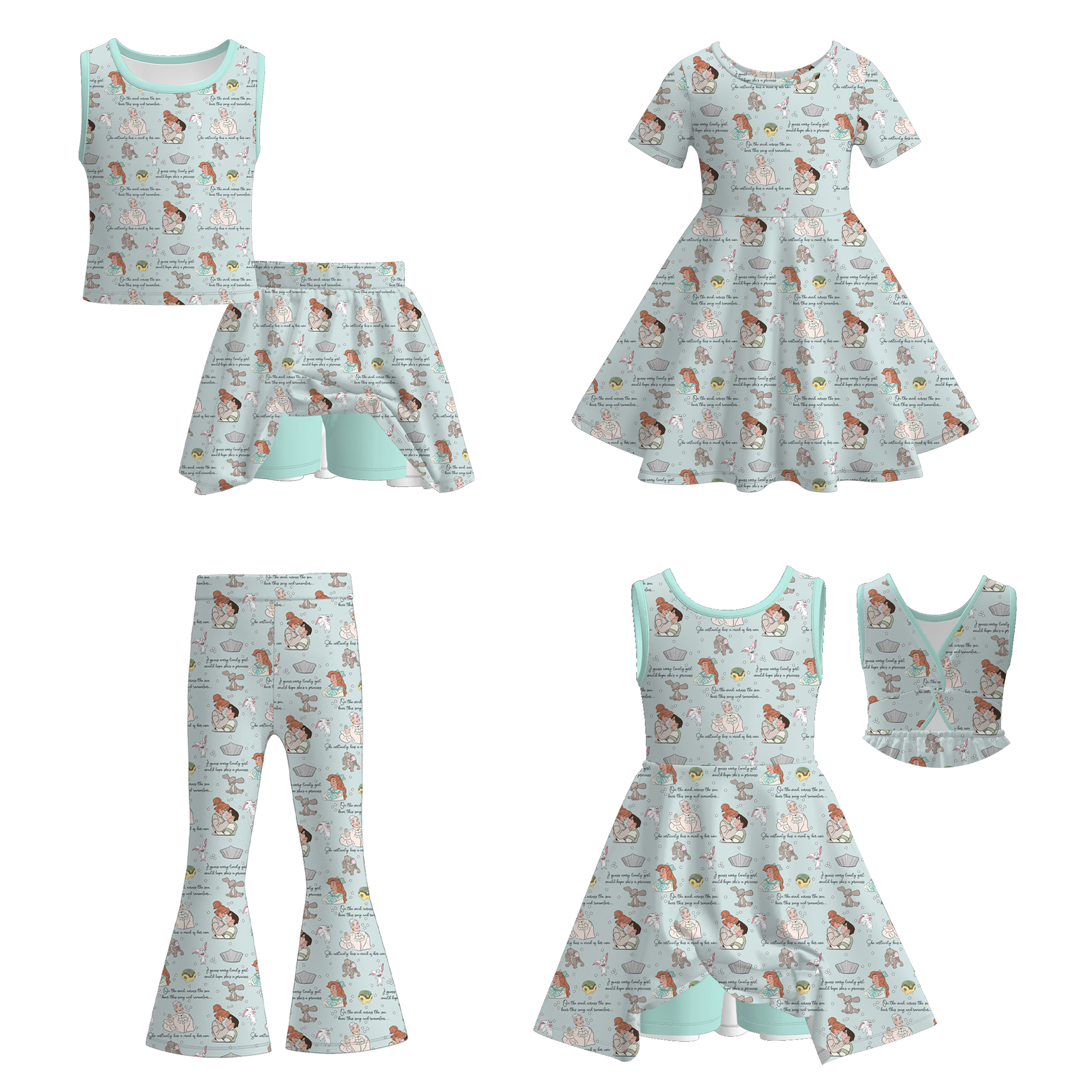 （Pre Order）Girls Spring&Summer Princess Print Dress,Set&Pants