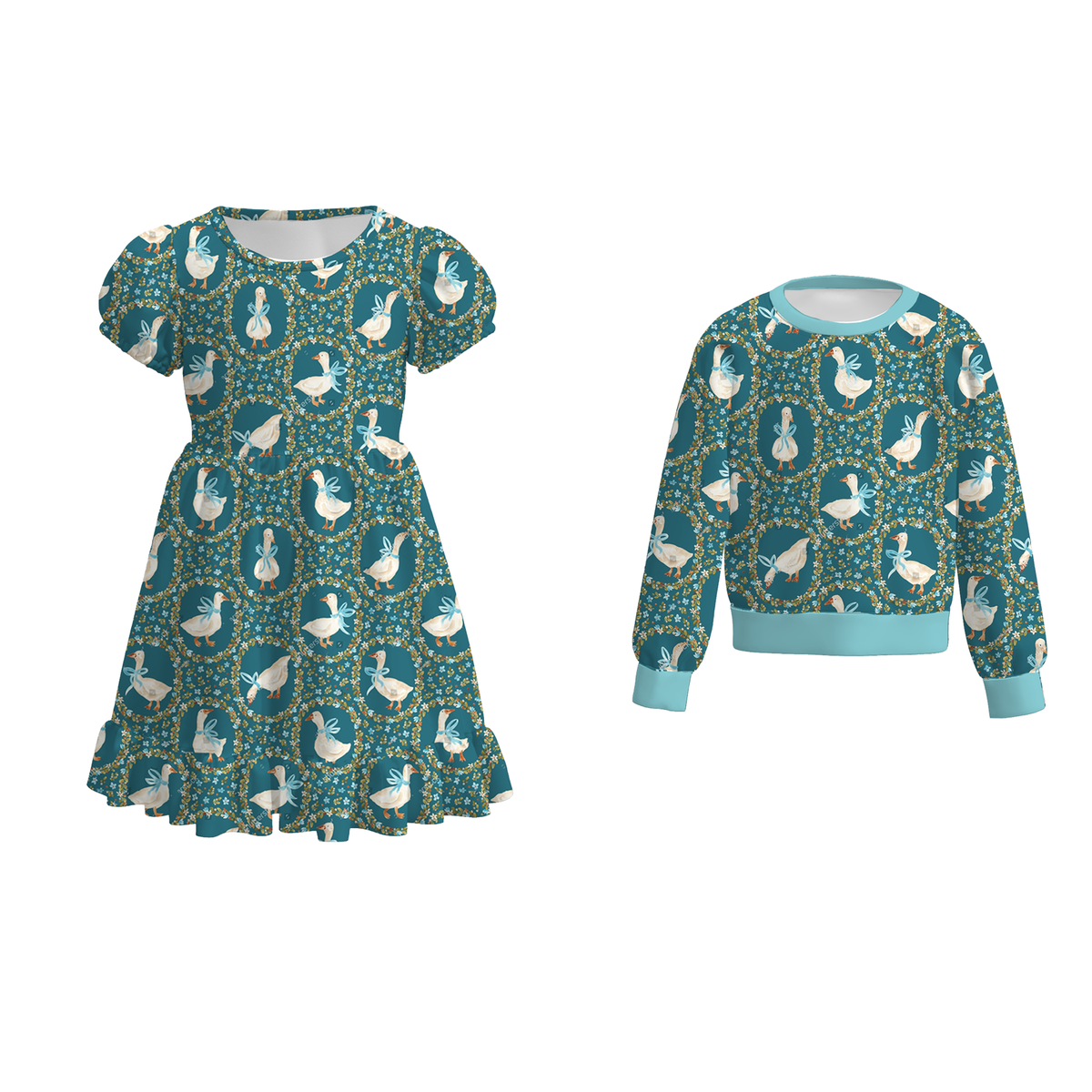 （Pre Order）Mommy&Me Fall Goose Print Dress&Top