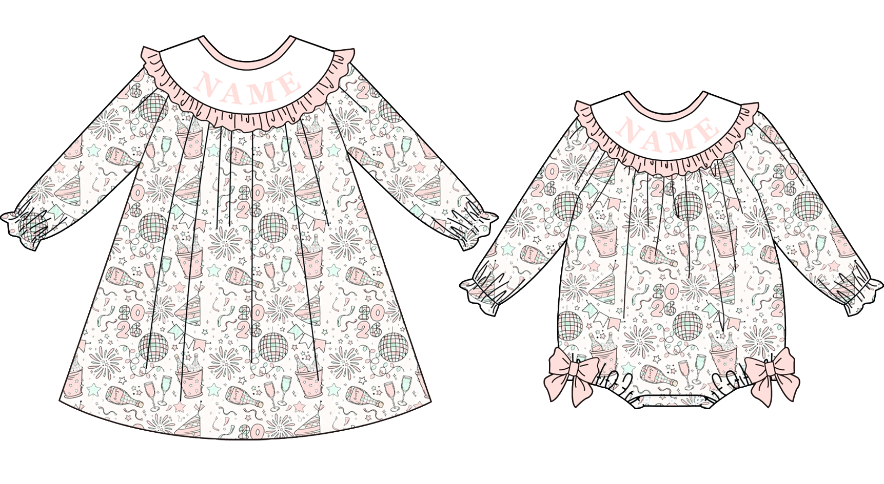 （Pre Order）Sisters New Year Embroidery Smocked Dress&Romper