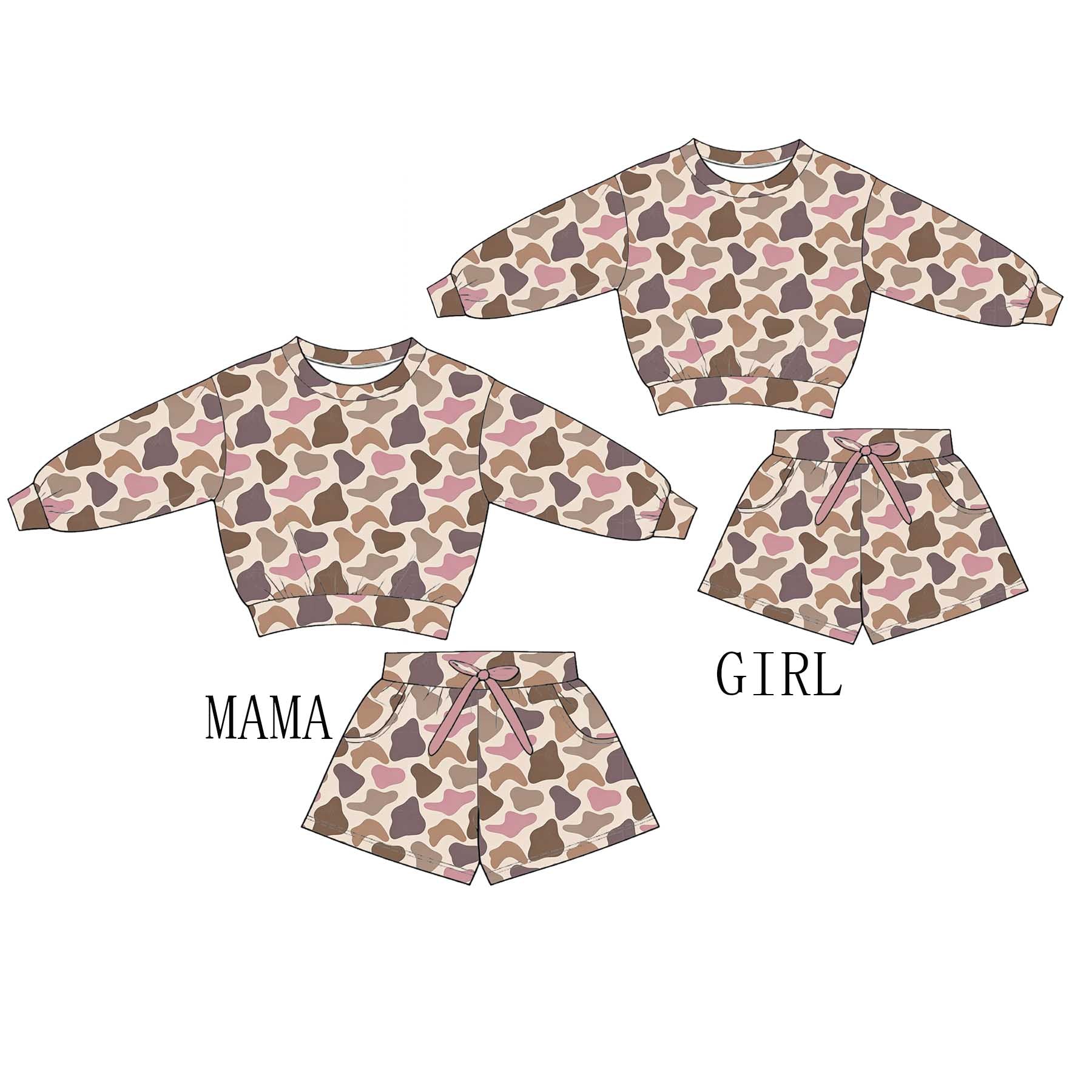 （Pre Order）Family Mardi Gras Camouflage Print Shorts Set with Pockets