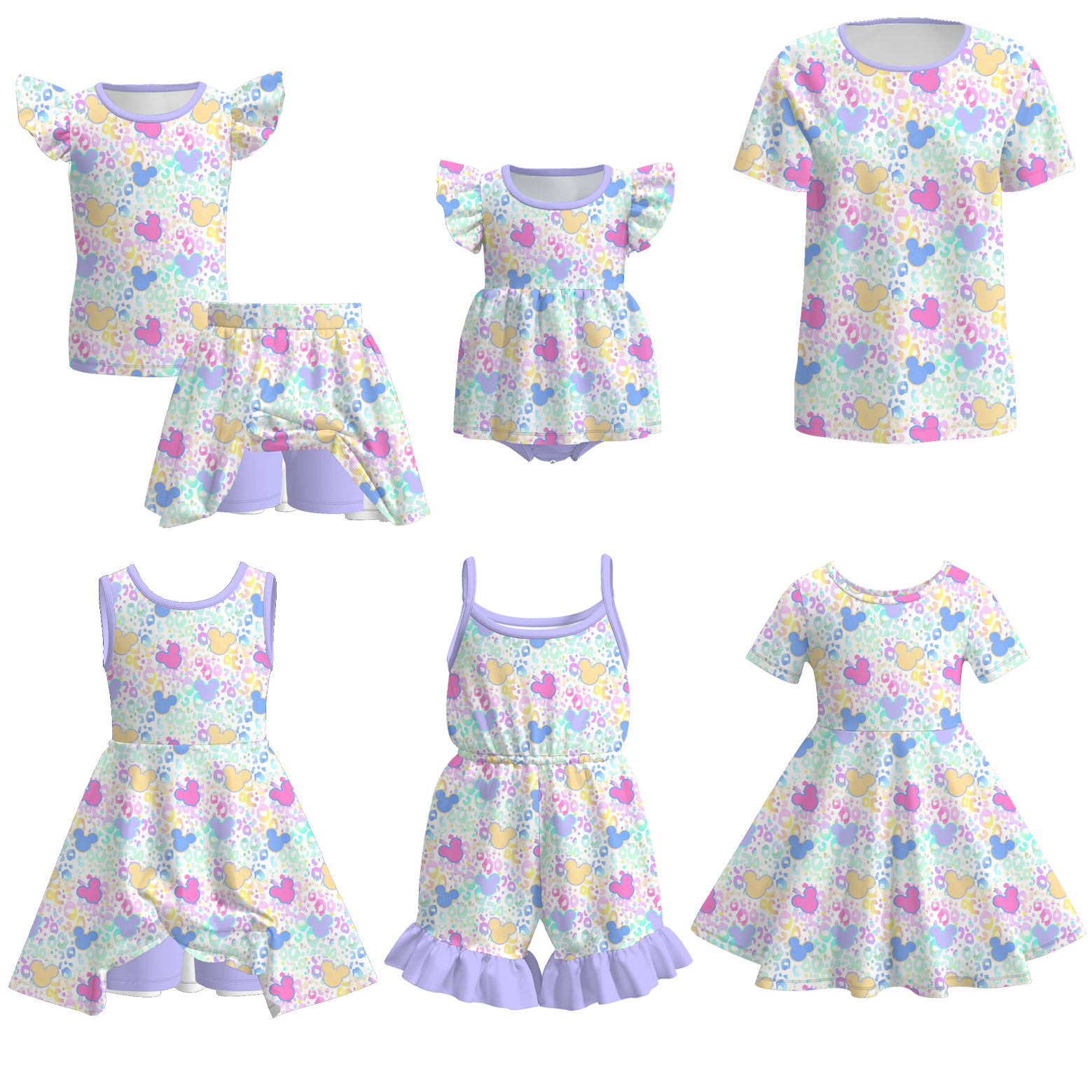 （Pre Order）Family Spring&Summer Cartoon Print Dress,Set,Jumpsuit,Romper&Top