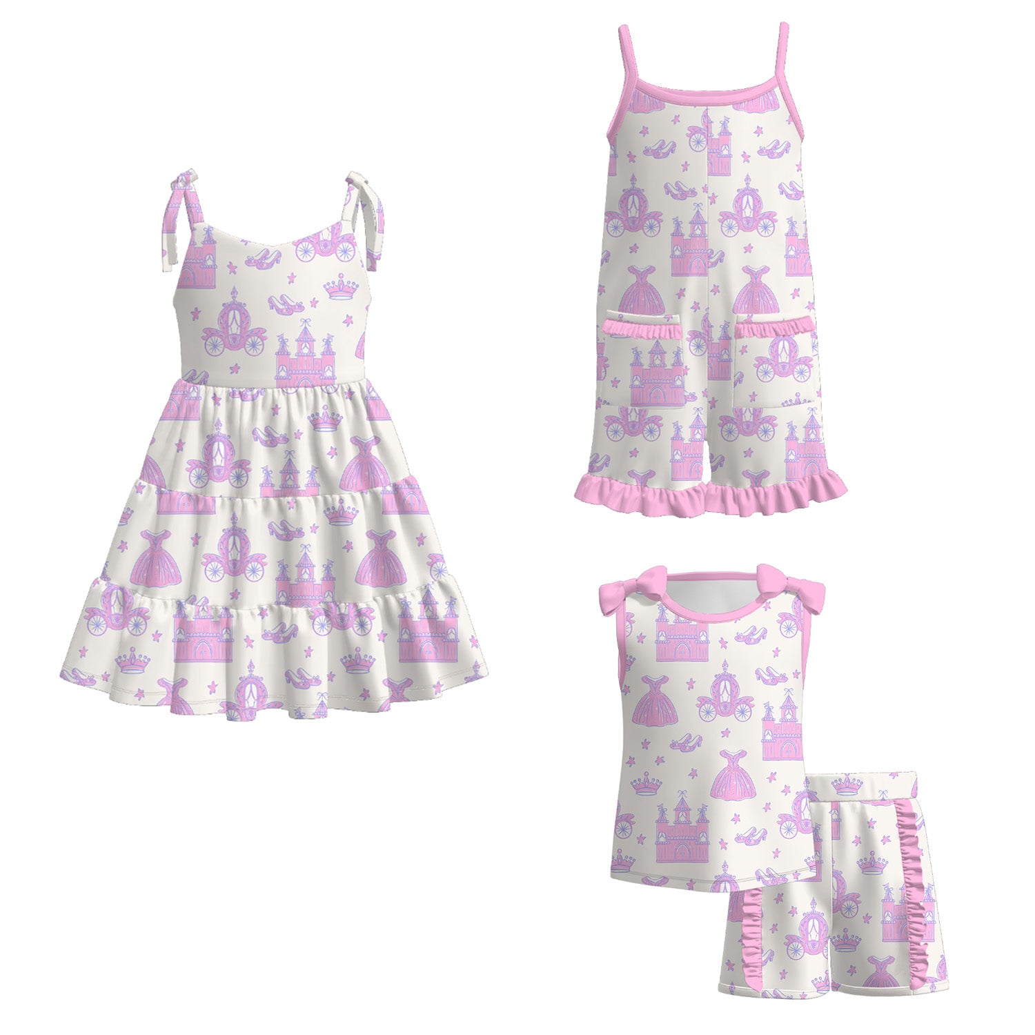 （Pre Order）Girls Spring and Summer Princess Print Dress,Set＆Jumpsuit