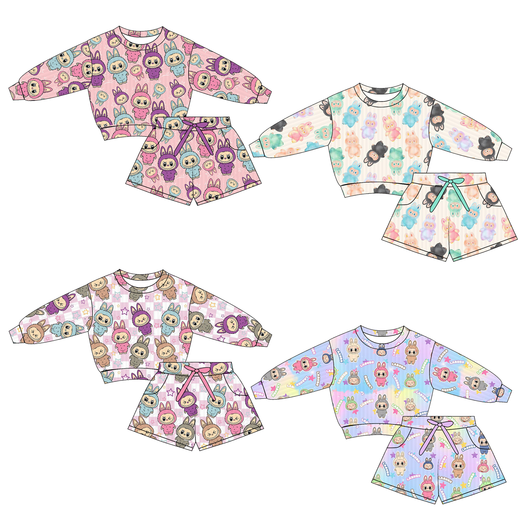 （Pre Order）Girls Fall&Winter Cartoon Print Shorts Set with Pockets