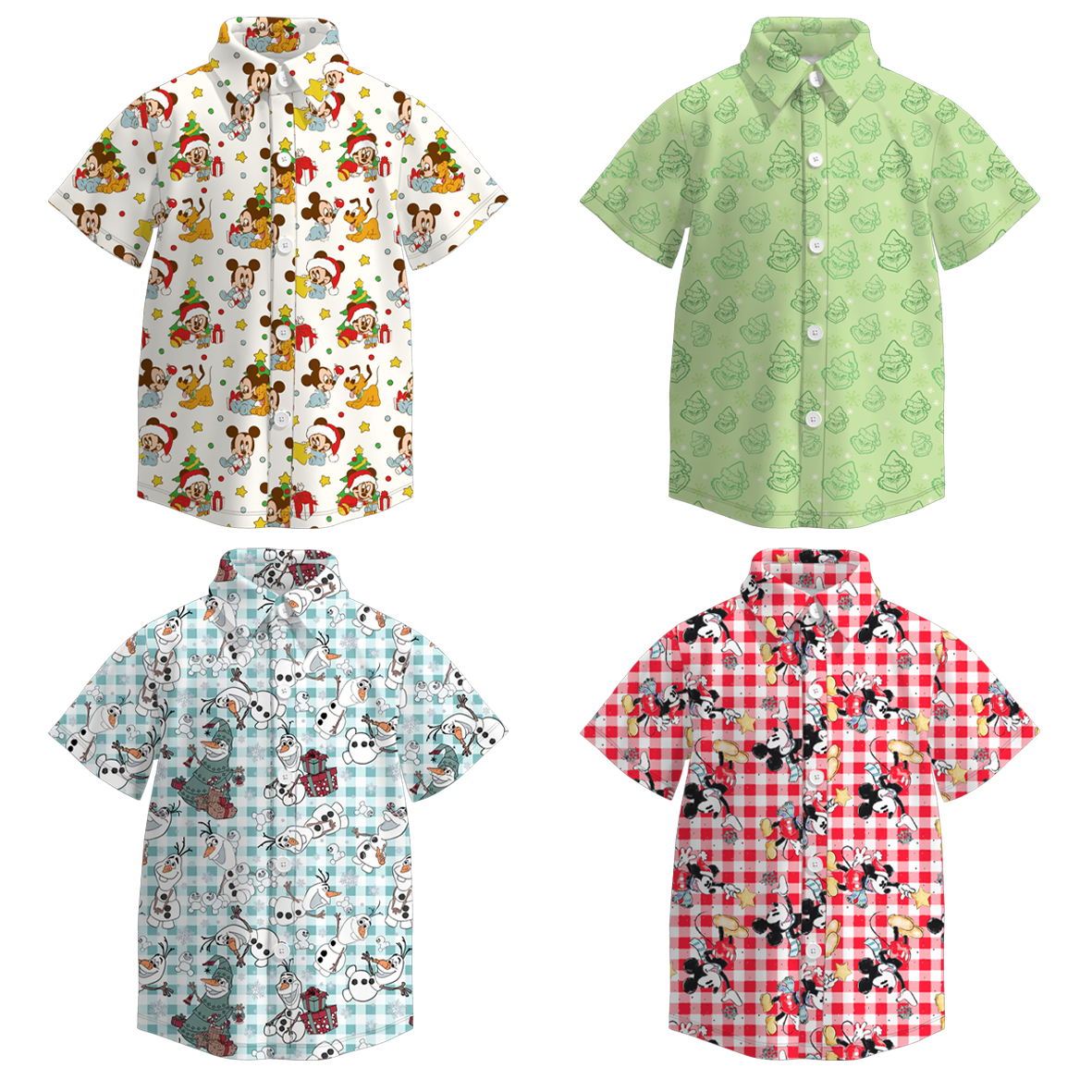 （Pre Order）Boys Christmas Cartoon Print Four-way Stretch Shirt