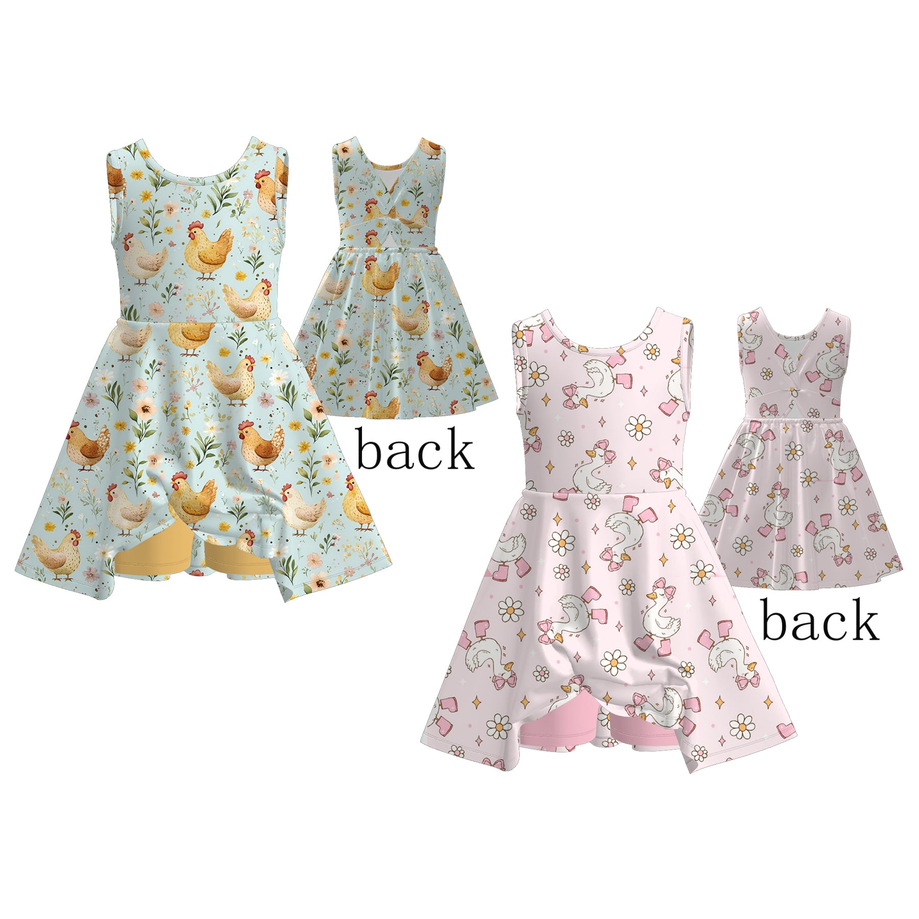 （Pre Order）Girls Spring and Summer Chick＆Goose Print Skort Dress