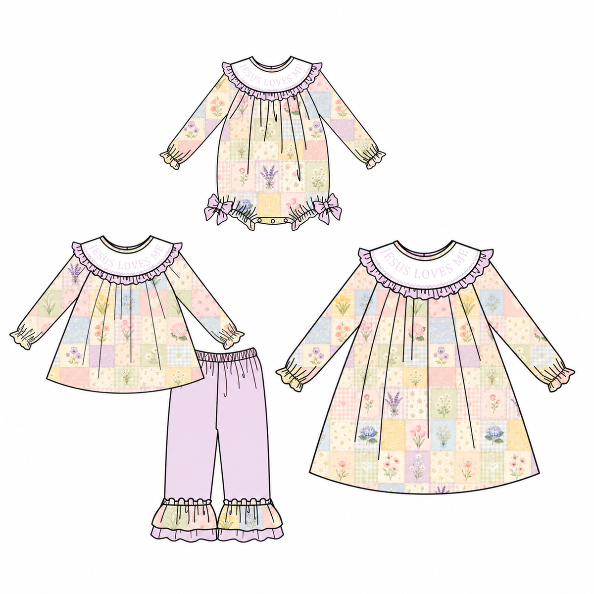 （Weekly Pre-Order）Sisters Spring&Summer JESUS LOVES ME Embroidery Smocked Dress,Set&Romper（Ends 10.28）