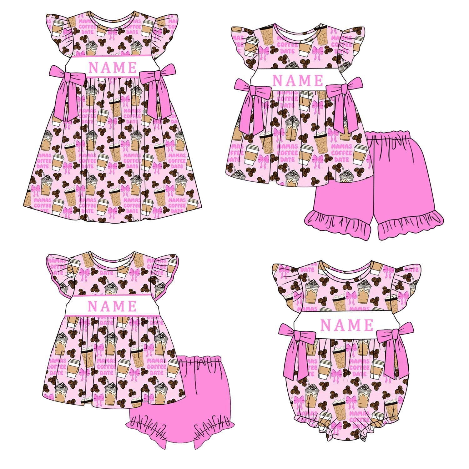 （Pre Order）Sisters Spring&Summer Cartoon Embroidery Smocked Dress,Set&Romper-Customized name