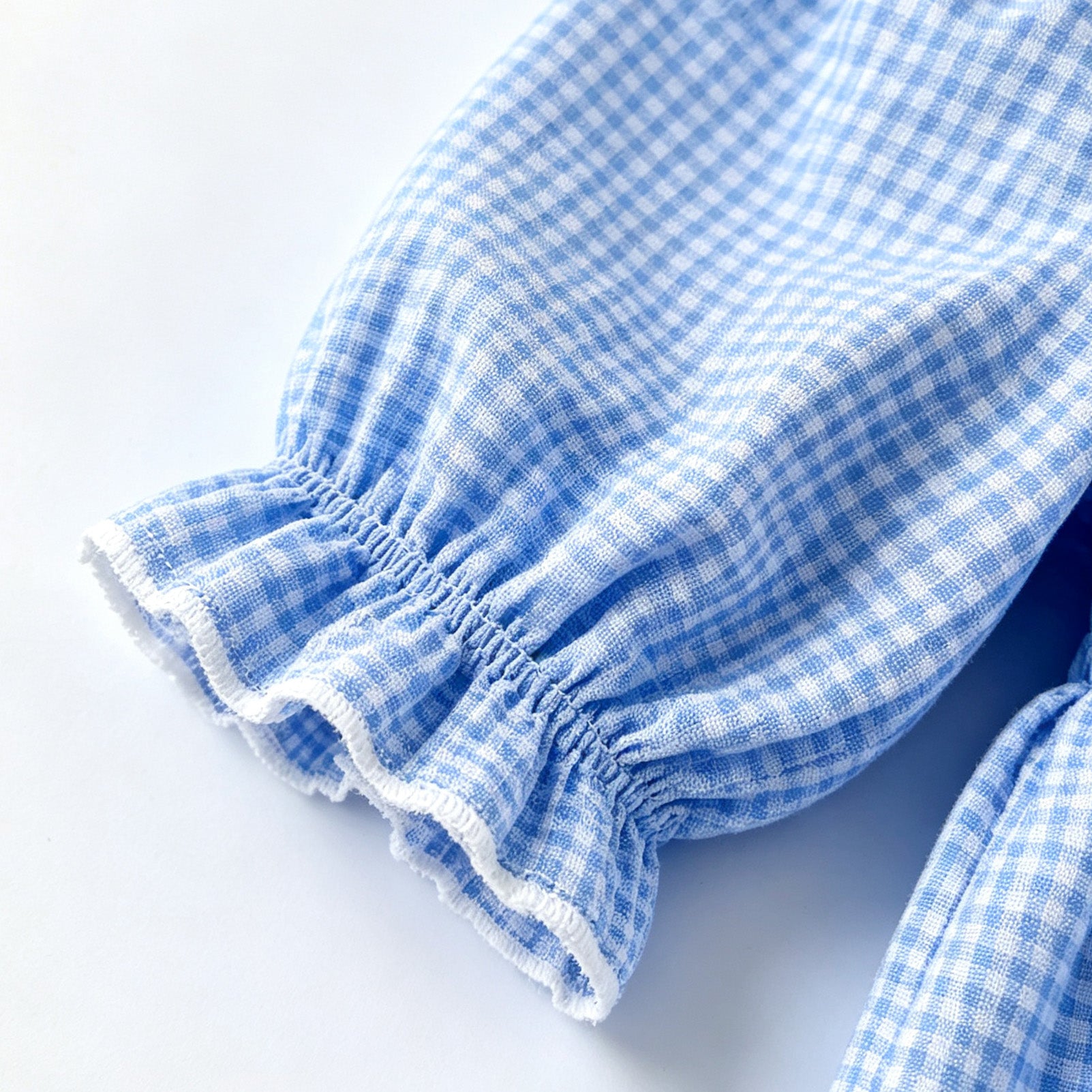 （In Stock）Girls Fall Smocked Blue Plaid Cotton Dress