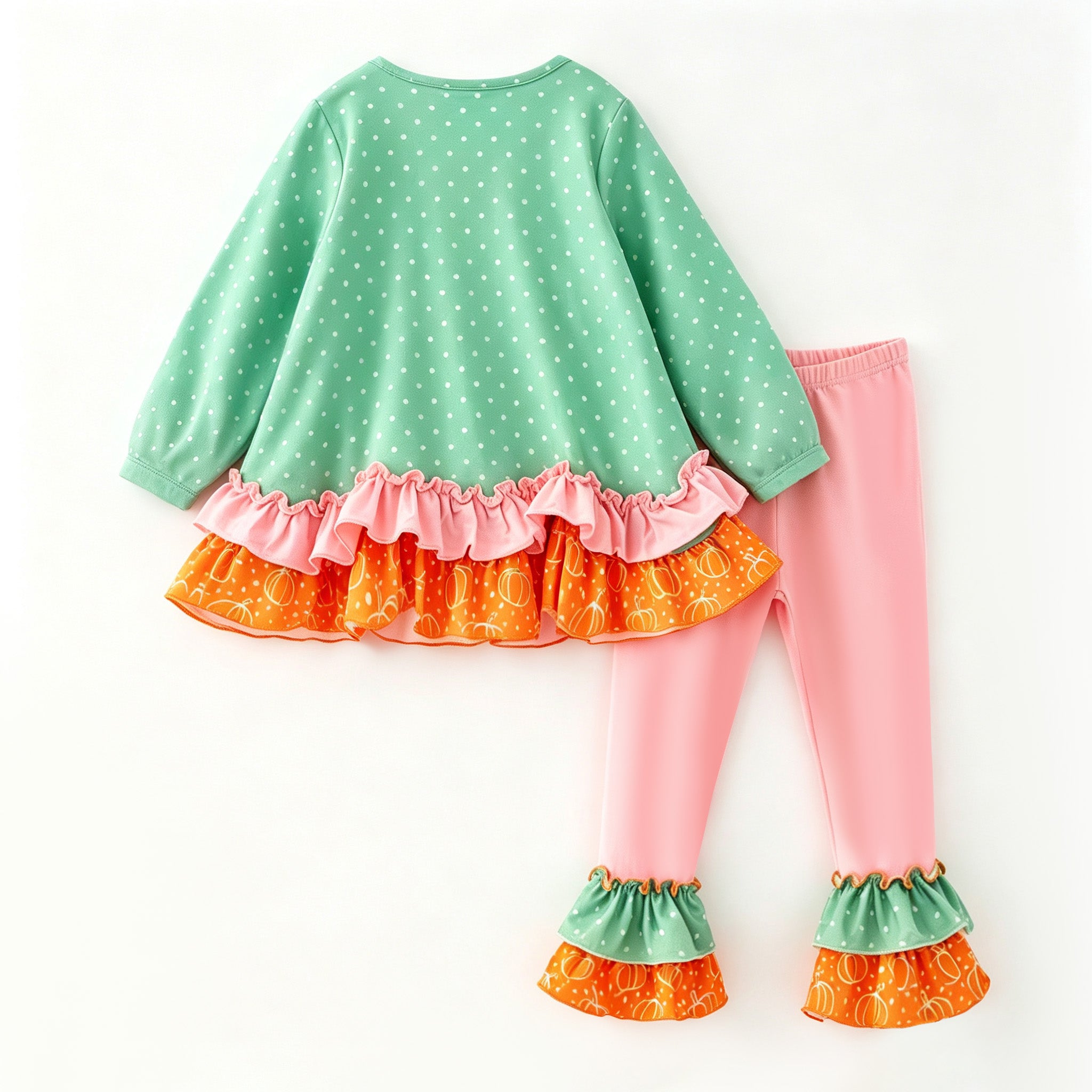 （In Stock）Girls Pumpkin Applique Outfit Set