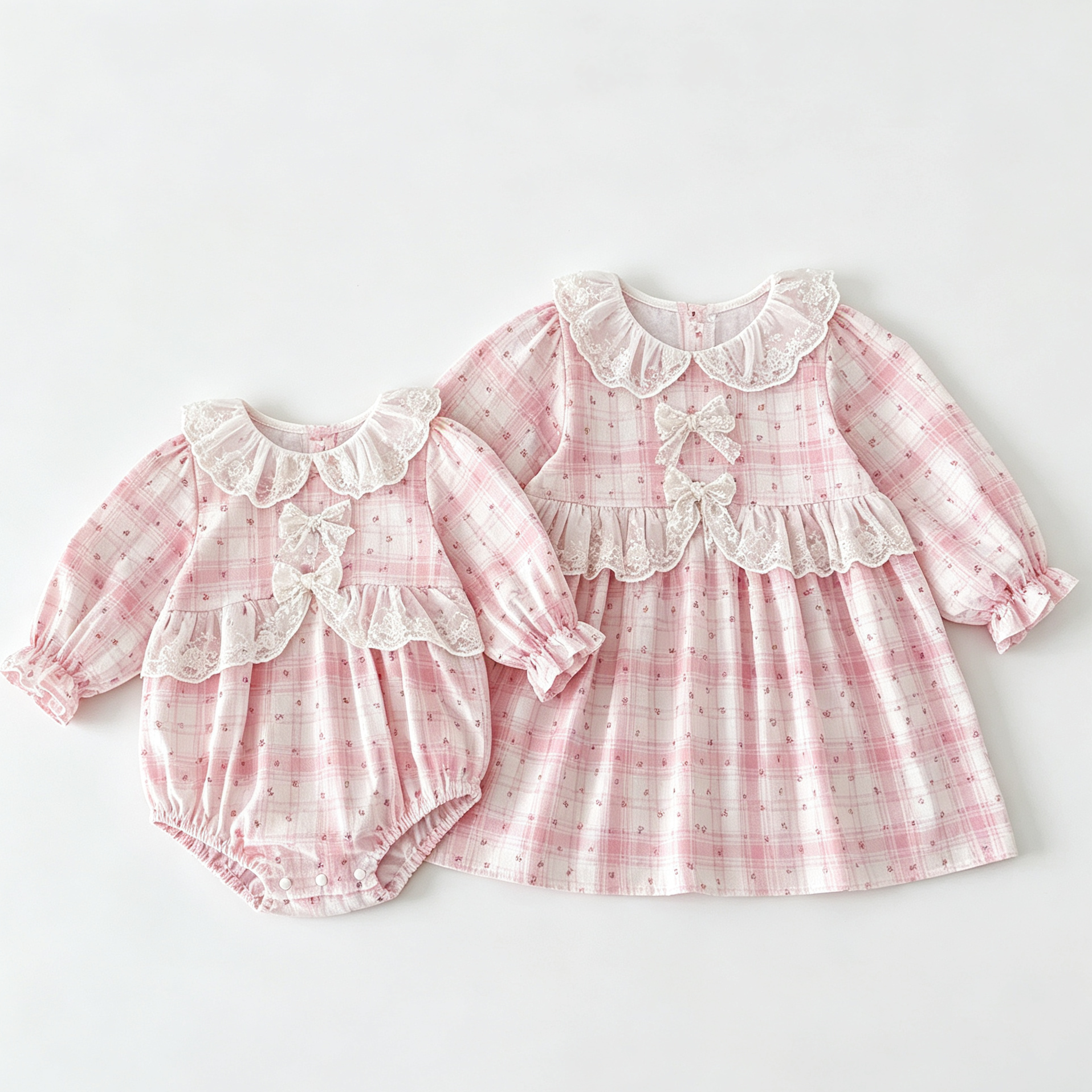 （Pre Order 2 Weeks）Sisters Fall Floral Print Lace Ruffle Dress&Romper