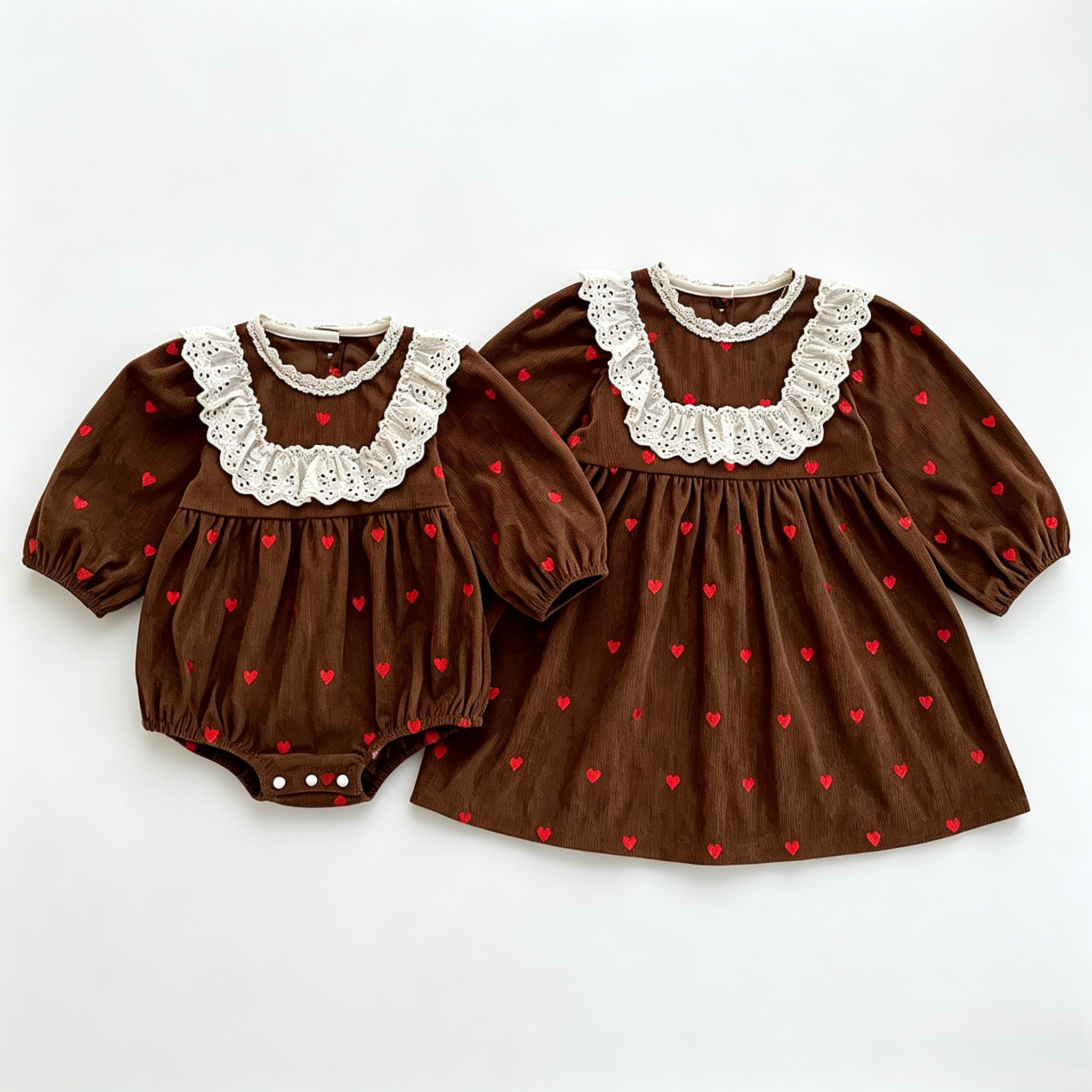 （Pre Order 2 Weeks）Sisters Fall Heart Embroidery Corduroy Dress&Romper