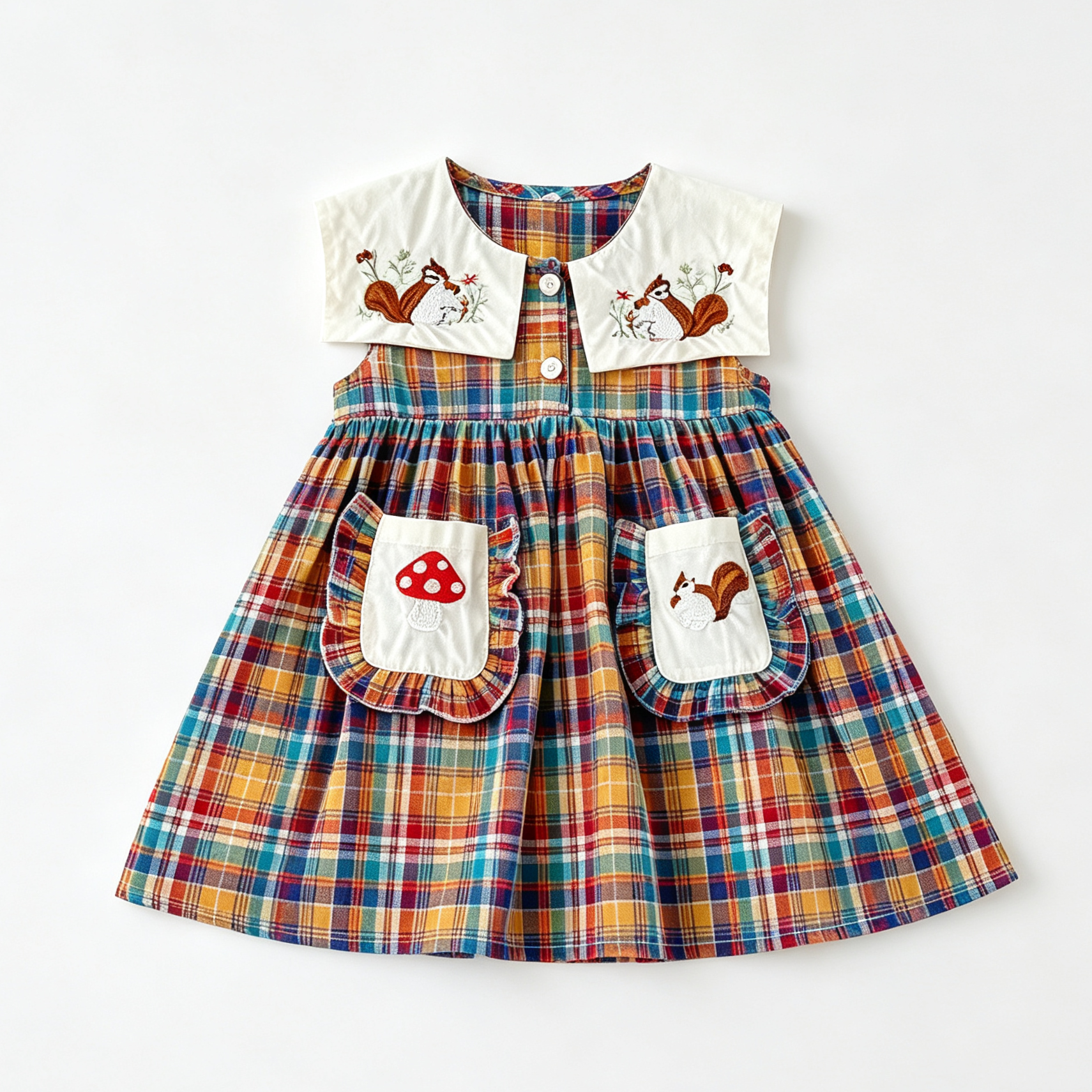 （Pre Order 2 Weeks）Girls Fall Squirrel Embroidery Collar Dress