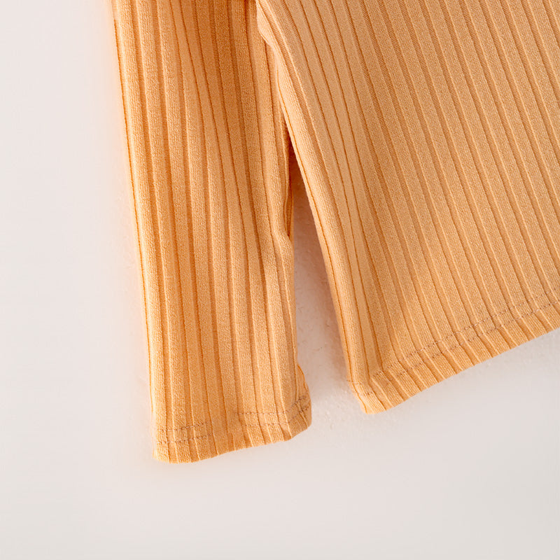 （In Stock G26-04-02）Girls Beige Top Striped Skirt Set