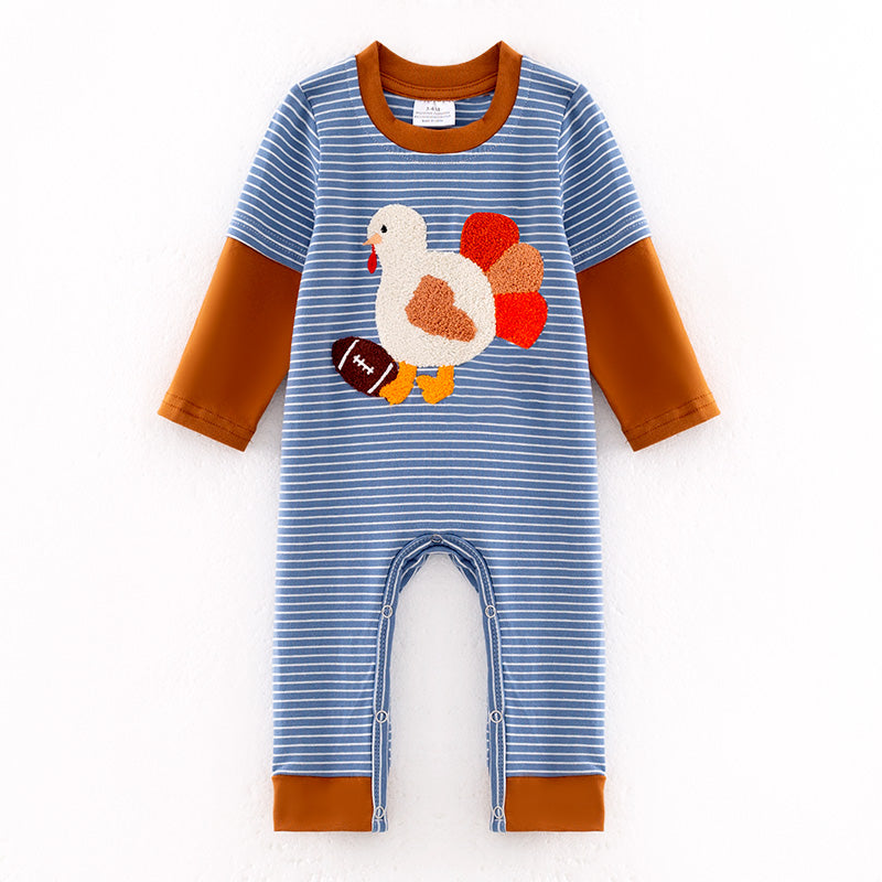 （In Stock）Toddler Boys Thanksgiving Turkey Chenille Patches Cotton Romper