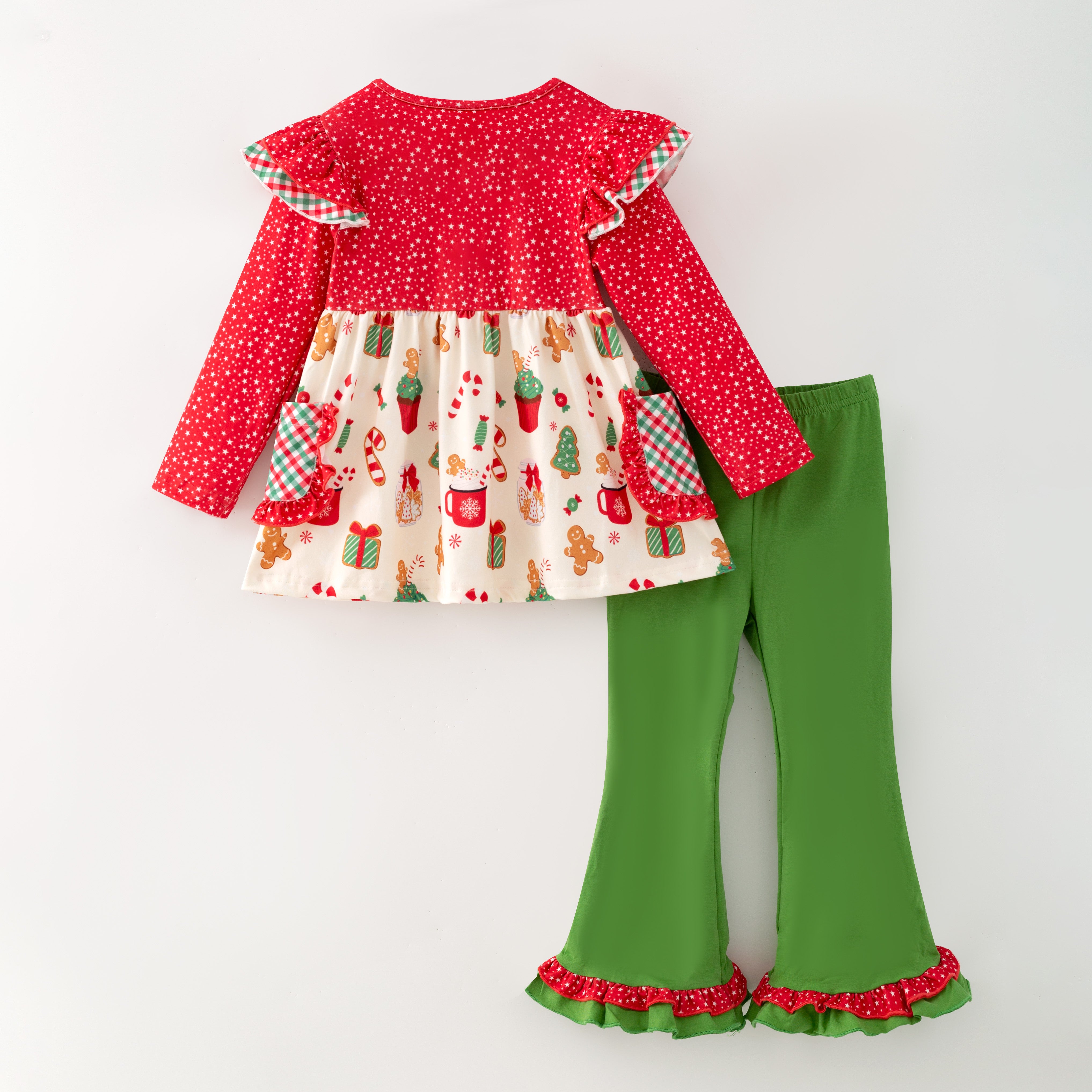 （In Stock）Girls Christmas Print Outfit Set