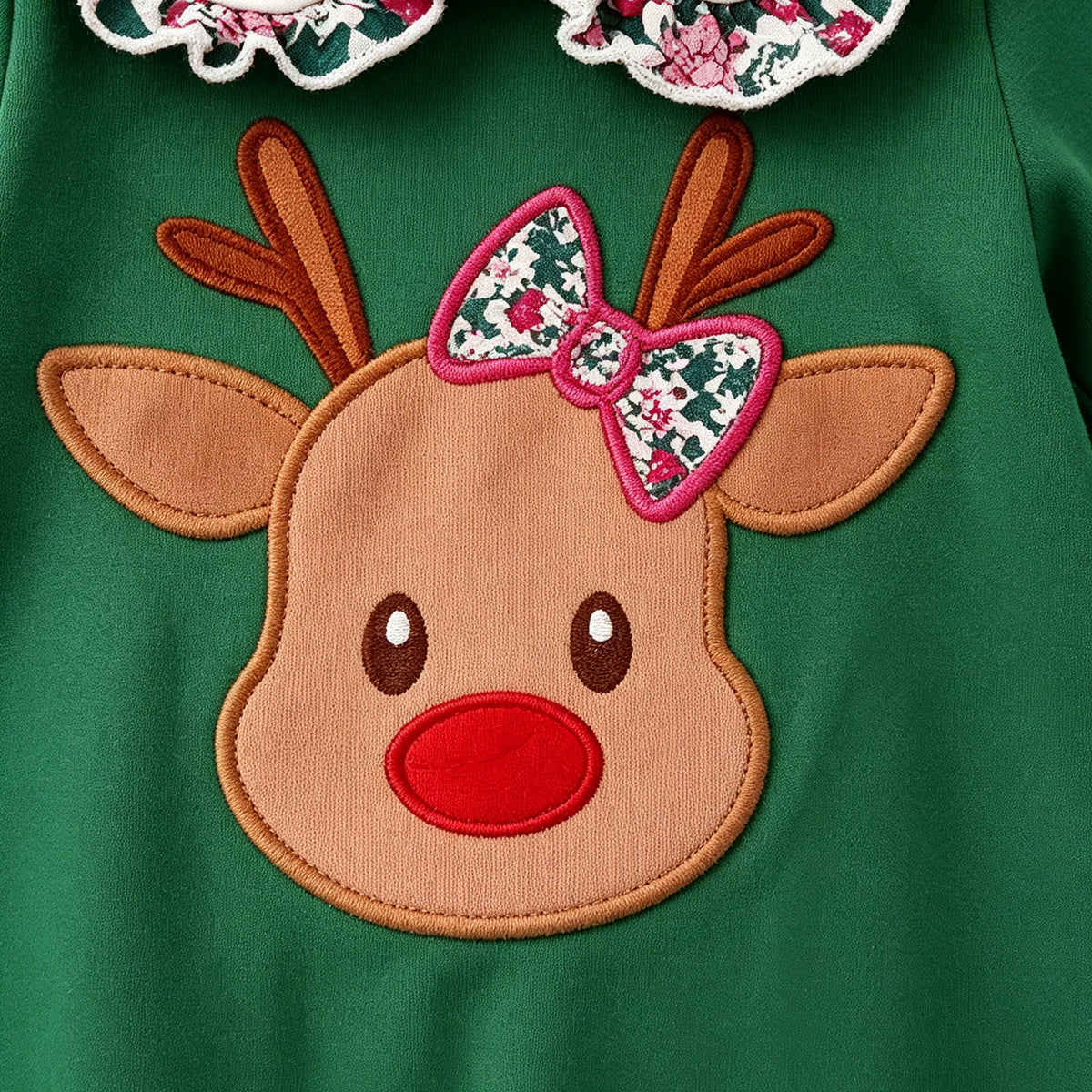 （In Stock）Toddler Girls Christmas Elk Applique Cotton Romper