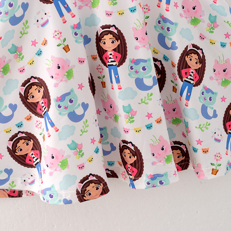 （In Stock）Girls Spring and Summer Cartoon Print Party Dress
