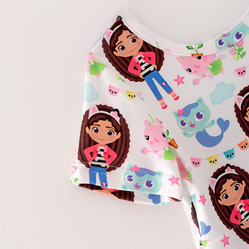 （In Stock）Girls Spring and Summer Cartoon Print Party Dress