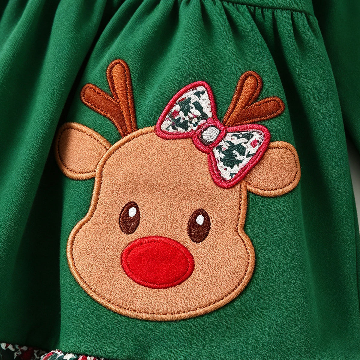 （In Stock）Girls Christmas Elk Applique Outfit Set