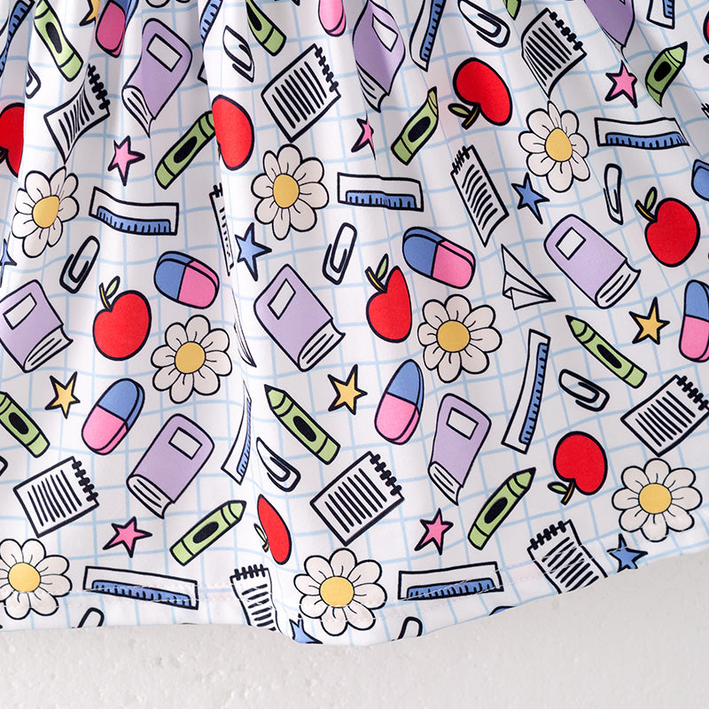 （In Stock）Girls Summer Back To School Print Dress