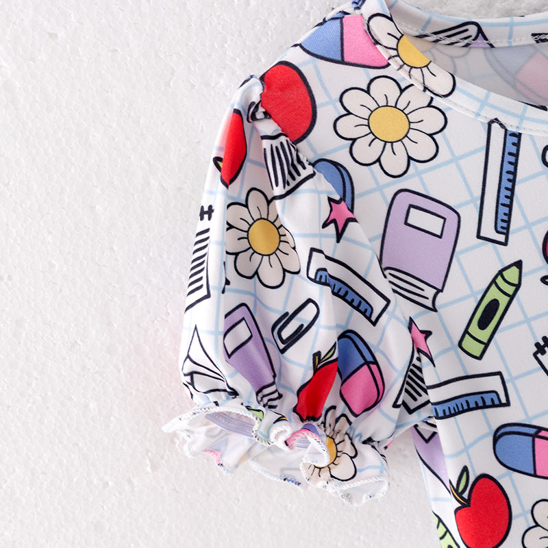 （In Stock）Girls Summer Back To School Print Dress