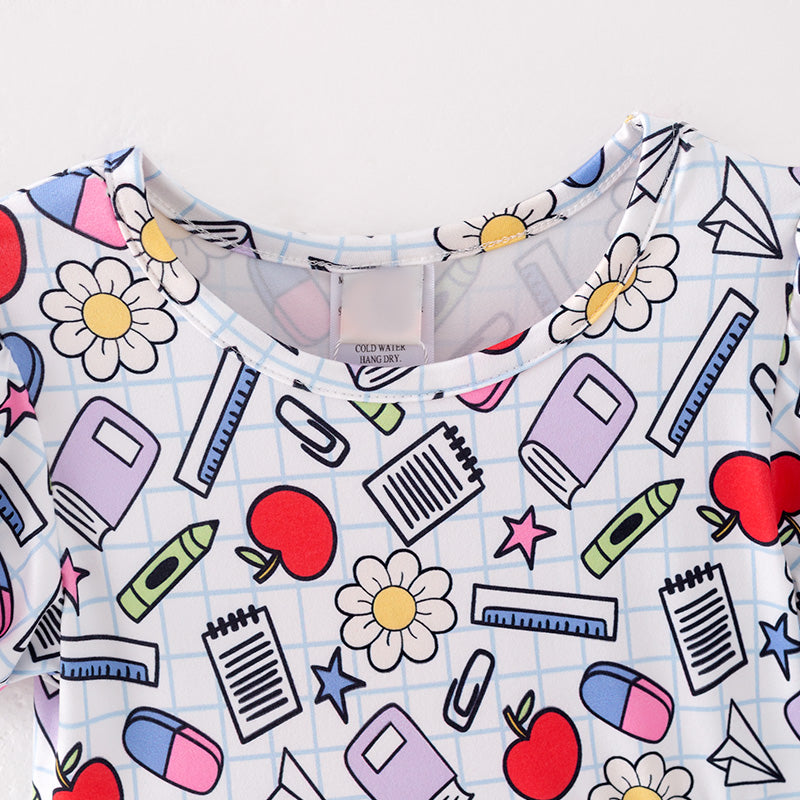 （In Stock）Girls Summer Back To School Print Dress