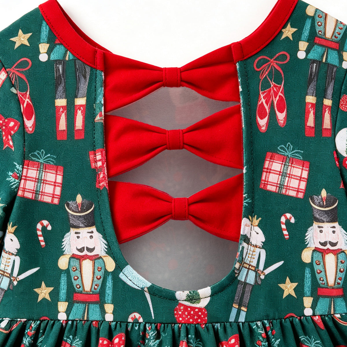 （In Stock）Girls Christmas Print Ruffle Dress