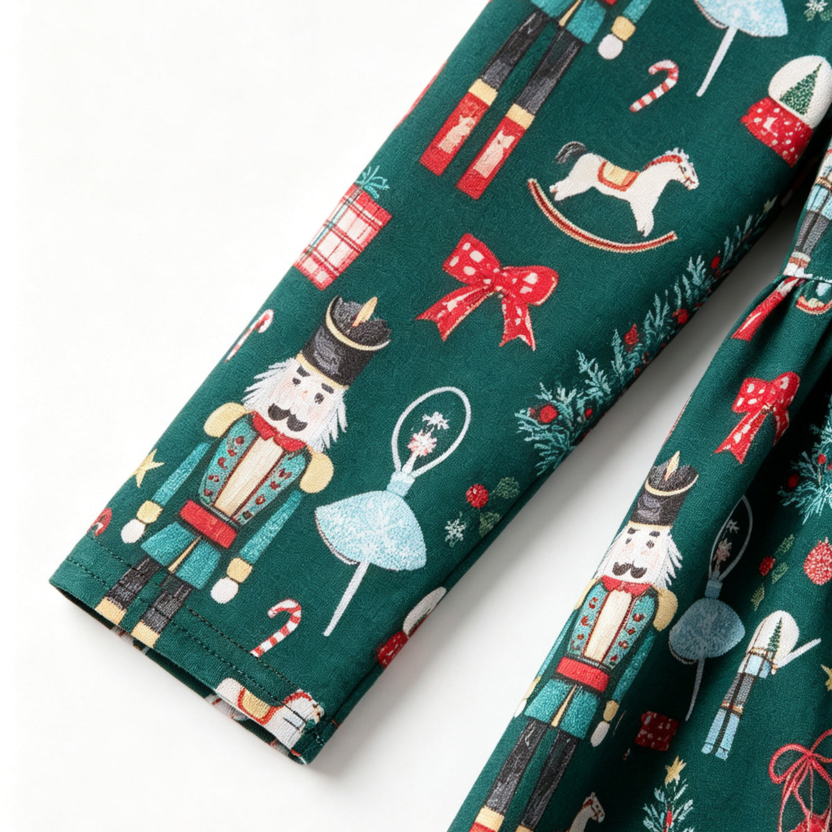 （In Stock）Girls Christmas Print Ruffle Dress