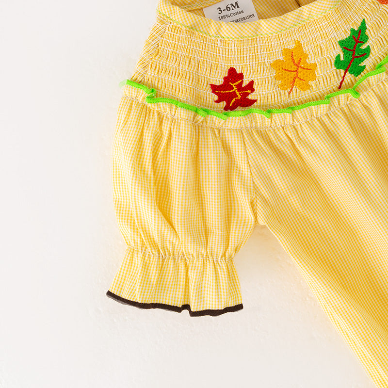 （In Stock）Toddler Girls Fall Leaves Embroidery Smocked Romper