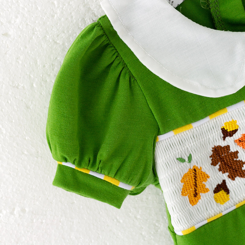 （In Stock）Toddler Girls Fall Leaves Embroidery Smocked Romper