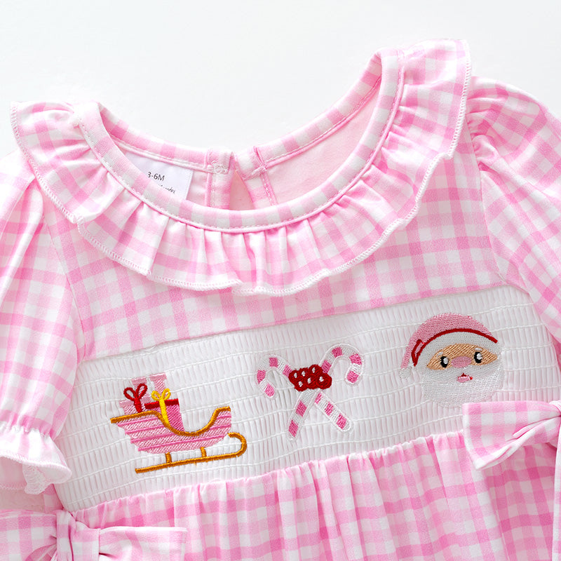 （In Stock）Toddler Girls Christmas Embroidery Smocked Romper