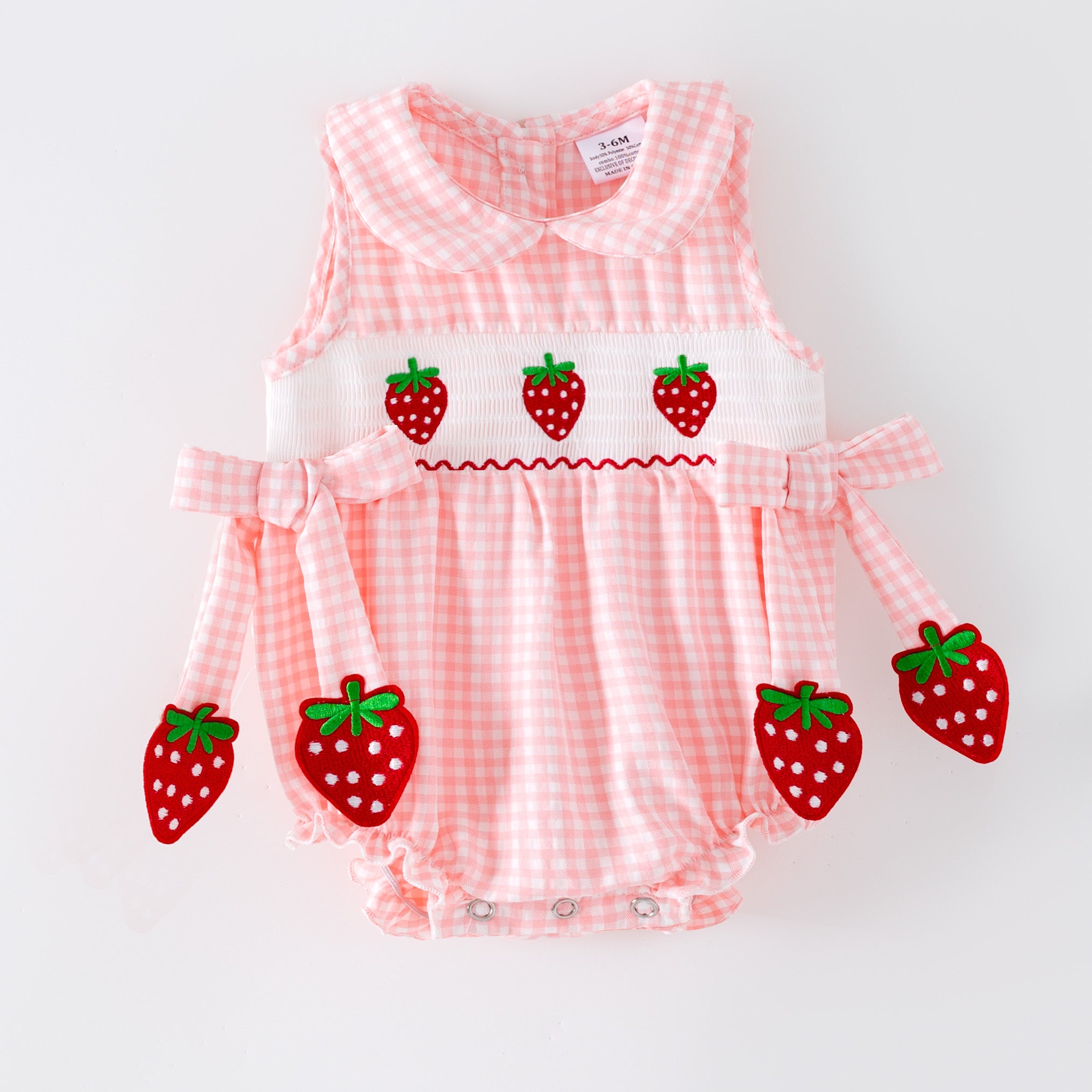 （In Stock）Girls Spring&Summer Strawberry Embroidery Smocked Set&Romper