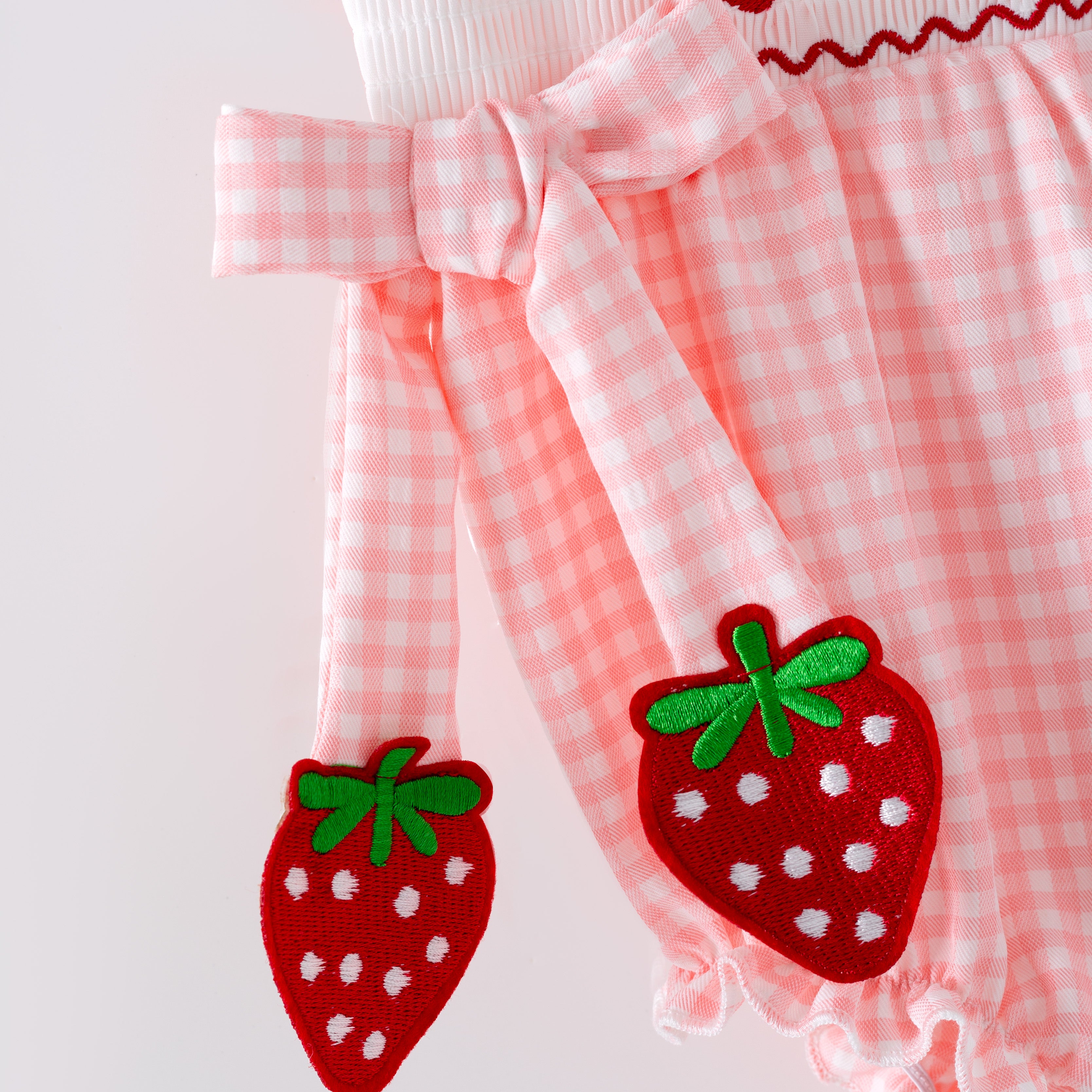 （In Stock）Girls Spring&Summer Strawberry Embroidery Smocked Set&Romper
