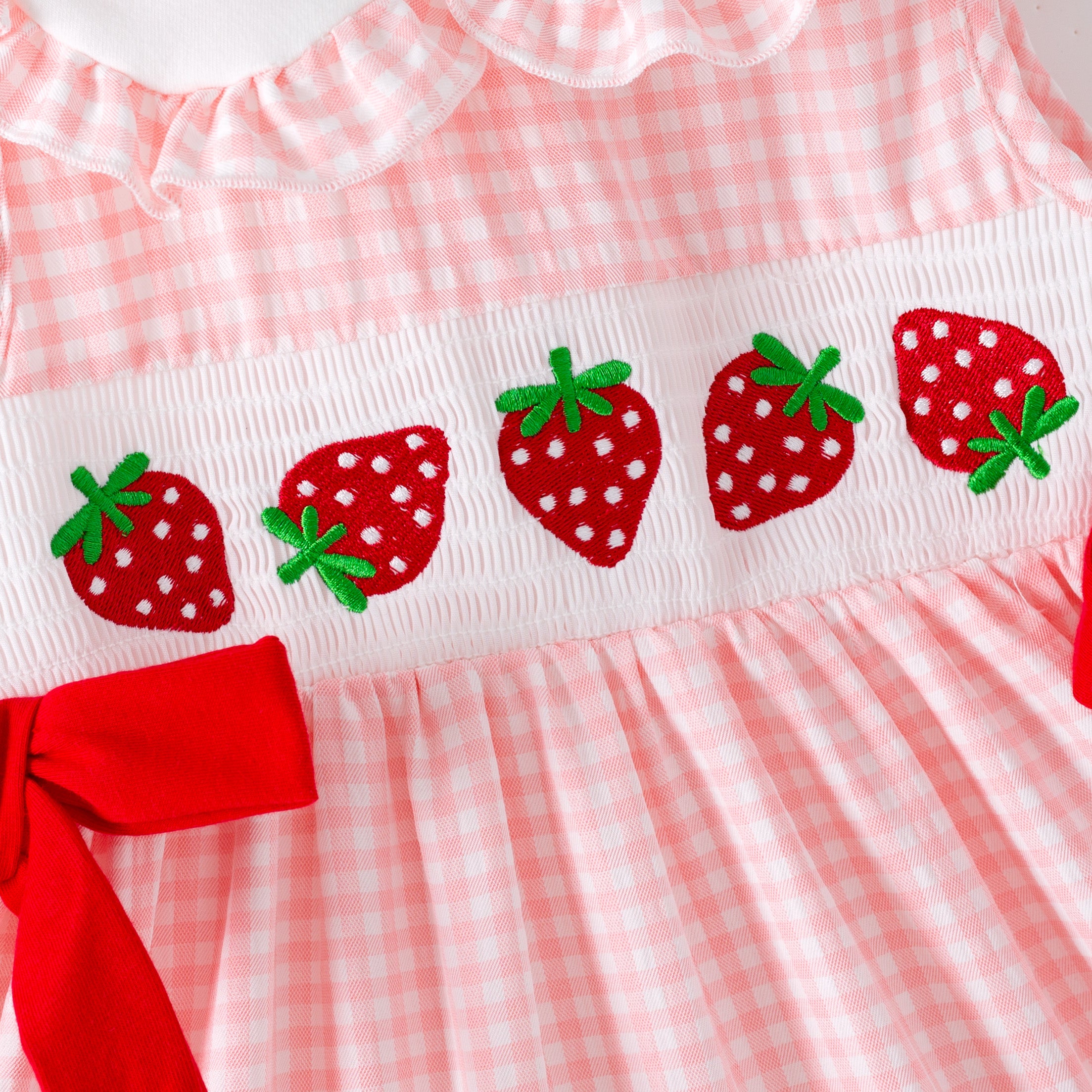 （In Stock）Girls Spring&Summer Strawberry Embroidery Smocked Set&Romper