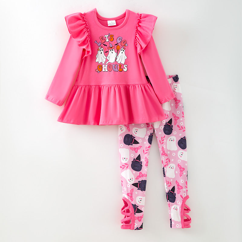 （In Stock）Girls Halloween Ghost Print Outfit Set