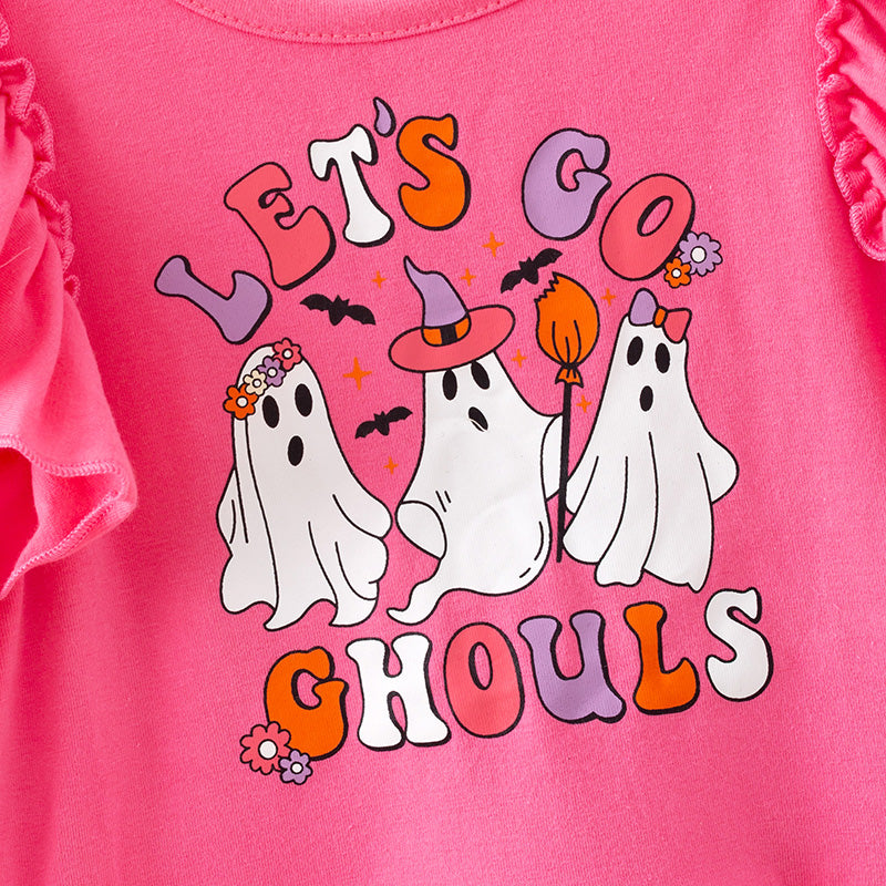 （In Stock）Girls Halloween Ghost Print Outfit Set