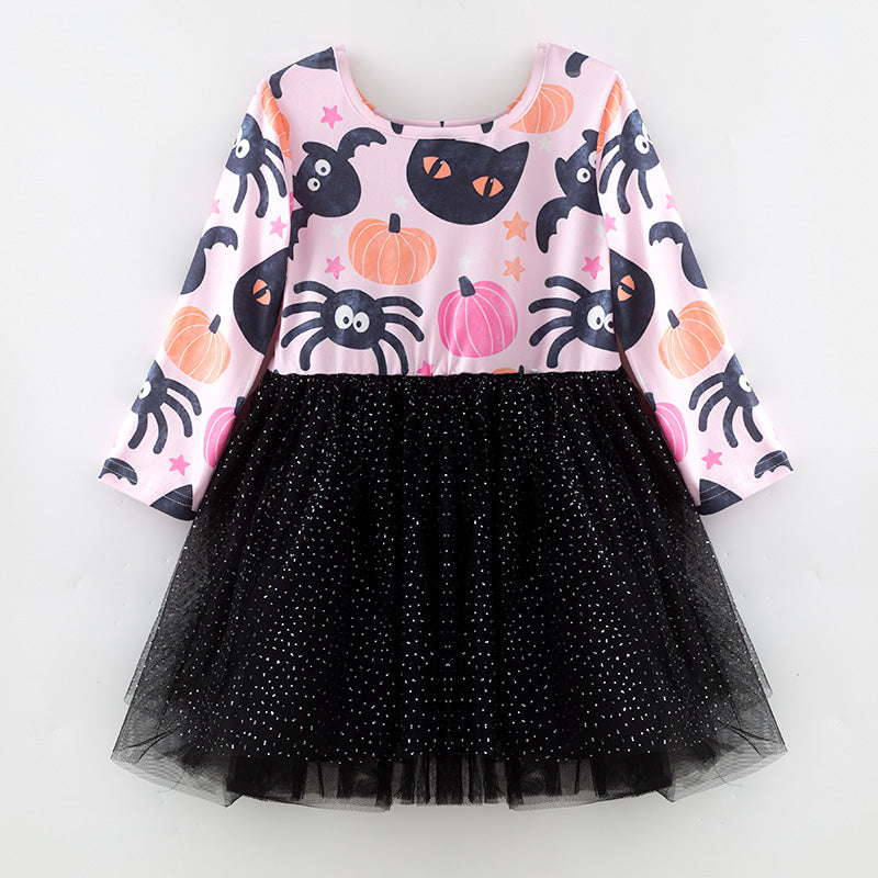 （In Stock）Girls Halloween Print Tulle Dress