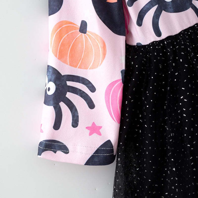 （In Stock）Girls Halloween Print Tulle Dress