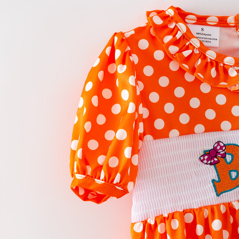 （In Stock）Girls Halloween BOO Embroidery Smocked Dress