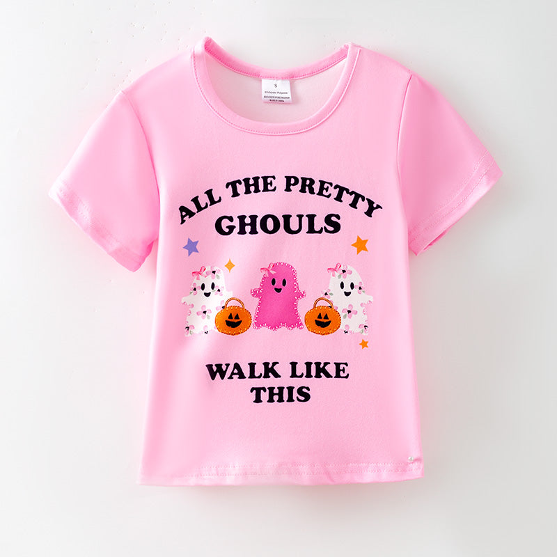 （In Stock）Girls Halloween Print Milk Silk Top