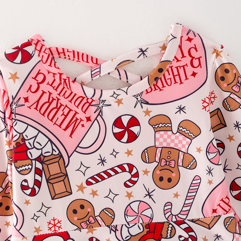 （Pre Order）Girls Christmas Gingerbread Man Print Dress