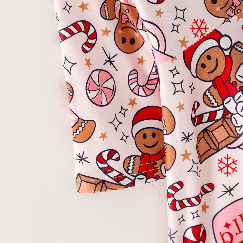 （Pre Order）Girls Christmas Gingerbread Man Print Dress