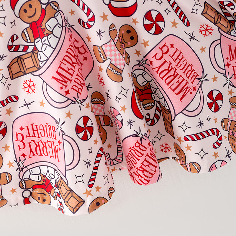 （Pre Order）Girls Christmas Gingerbread Man Print Dress