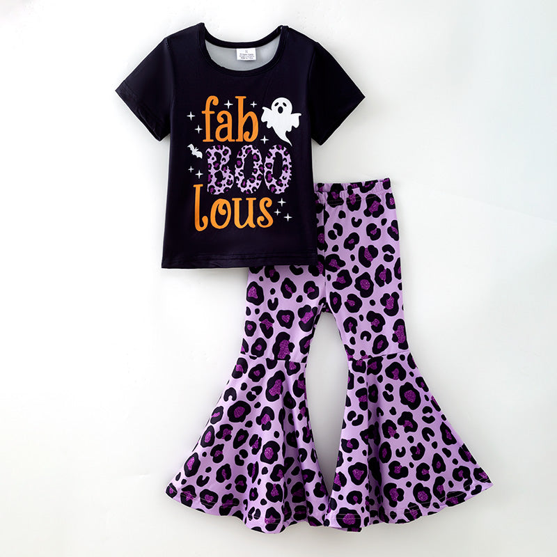 （In Stock）Girls Halloween BOO Print Outfit Set