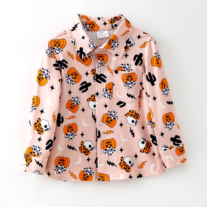 （In Stock）Boys Halloween Cartoon Print Shirt