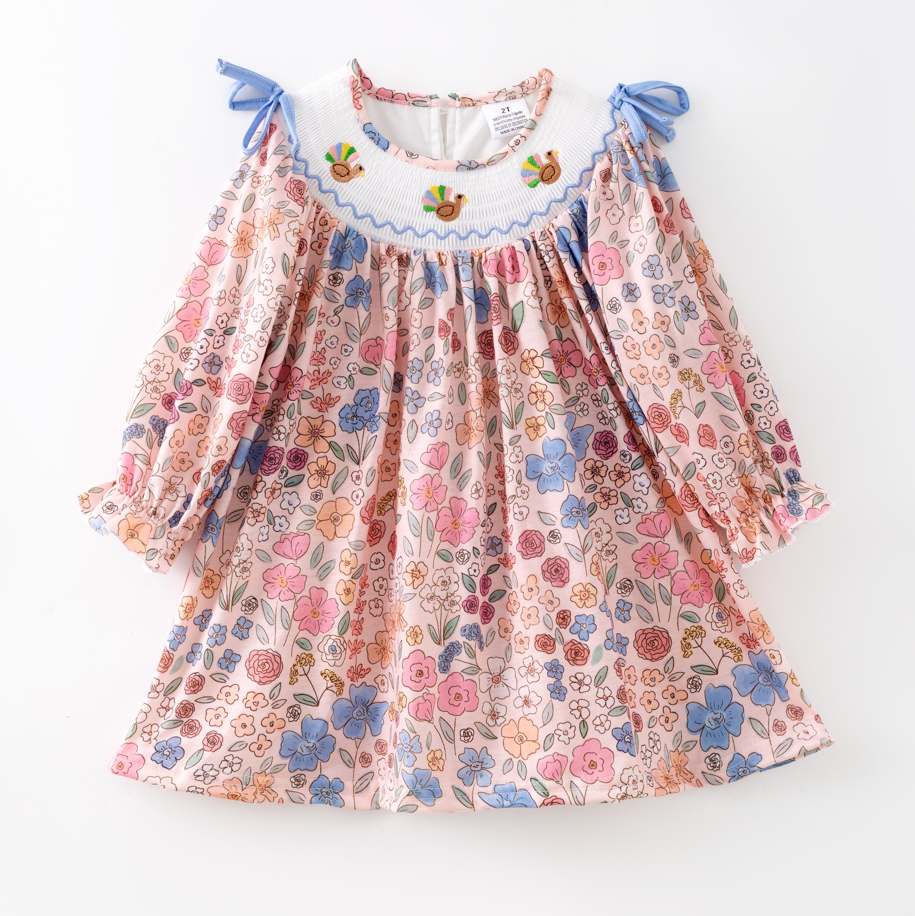 （Pre Order）Girls Thanksgiving Turkey Embroidery Smocked Dress,Set＆Romper