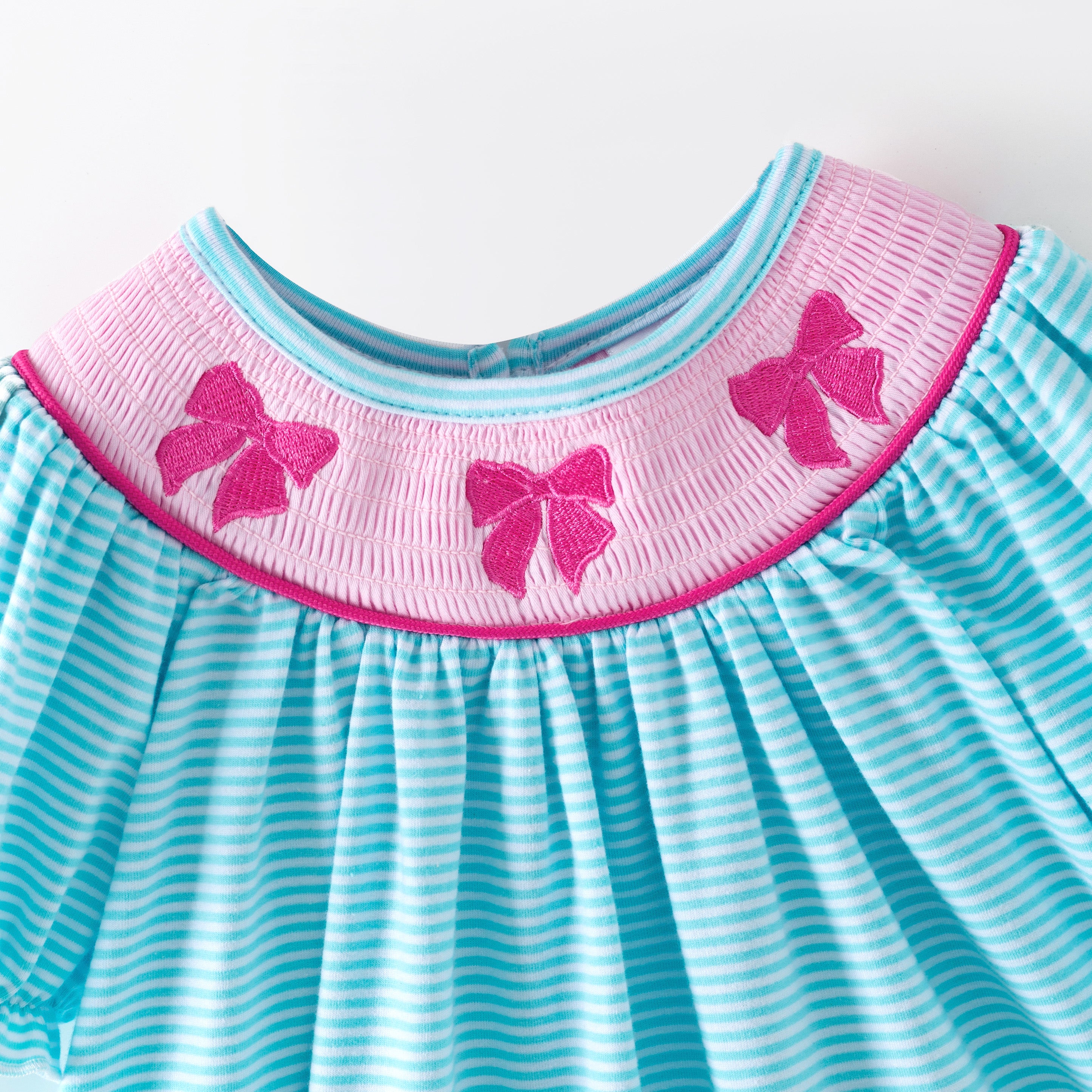 （In Stock）Sisters Spring&Summer Bow Embroidery Smocked Dress&Romper