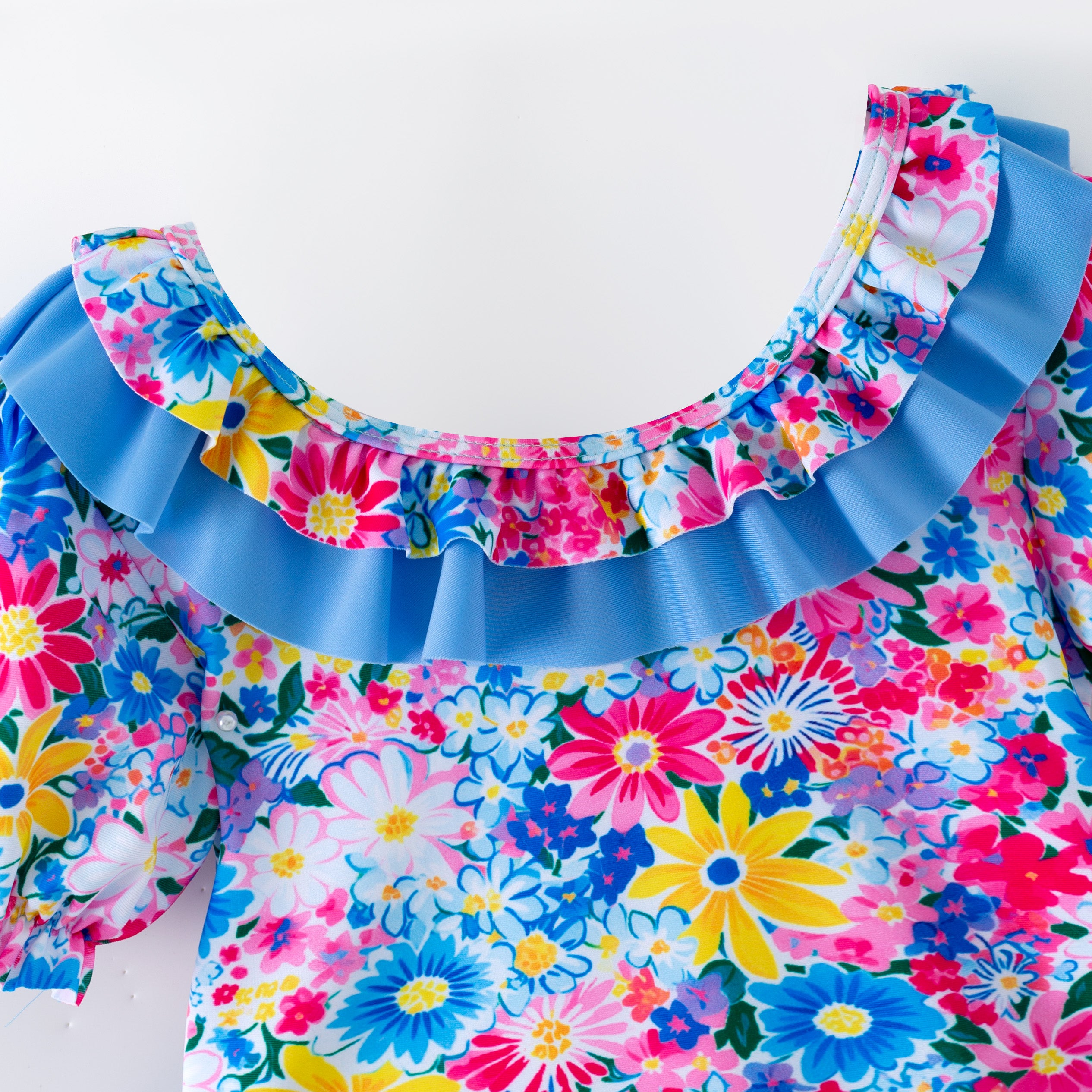 （In Stock）Girls Summer Floral Print Ruffle Swimsuit